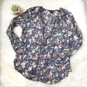 Lucky Brand Blue Floral Peasant Top